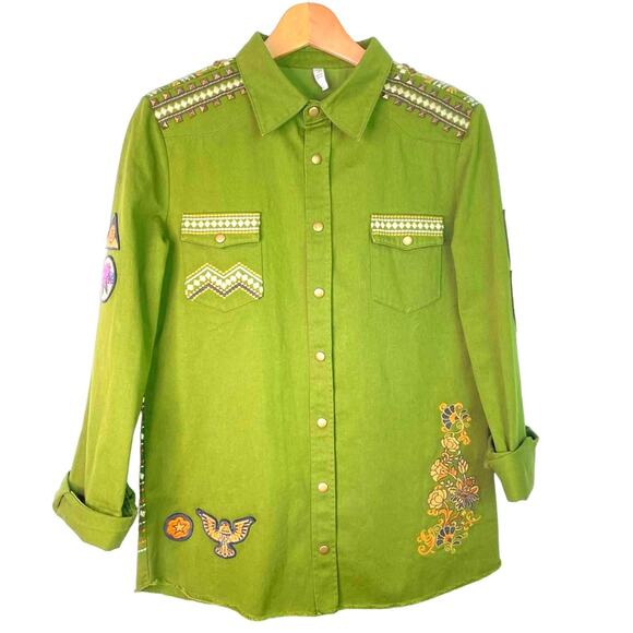 Spell and the Gypsy Green Jacket Embroidered Panther Small - Picture 2 of 14